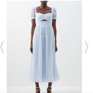 SELF PORTRAIT Sweetheart-neck pleated-chiffon midi dress